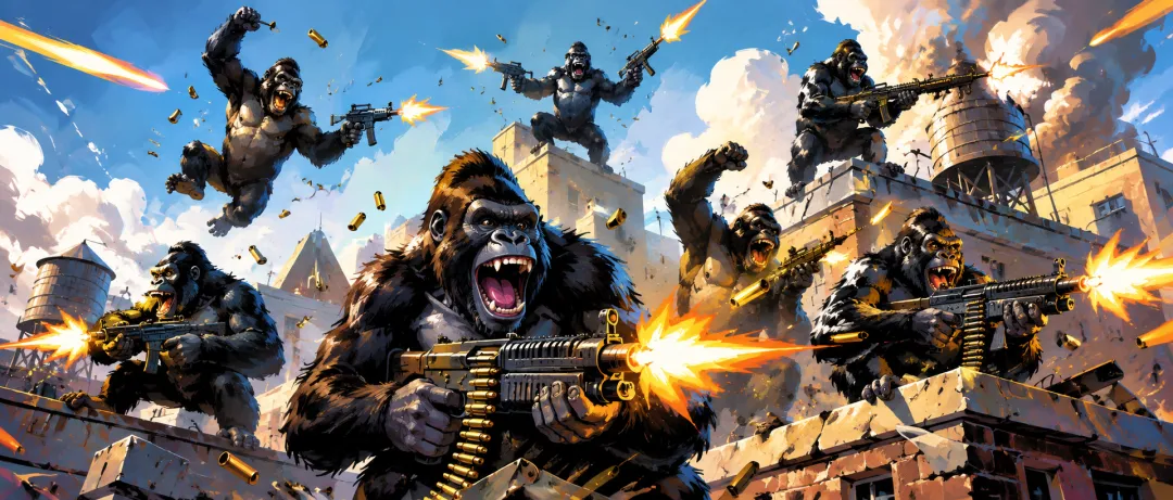 Gorillas with machine guns
