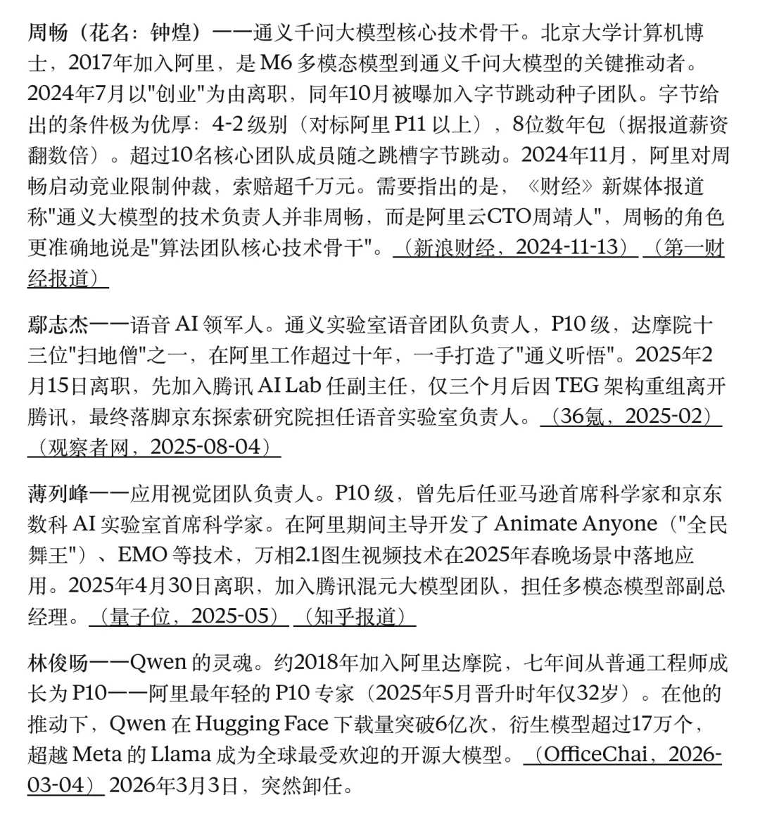 通义实验室核心人才流失时间线