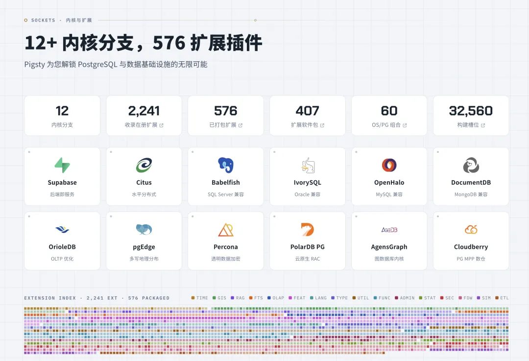 Pigsty：12+ 内核分支，576 扩展插件