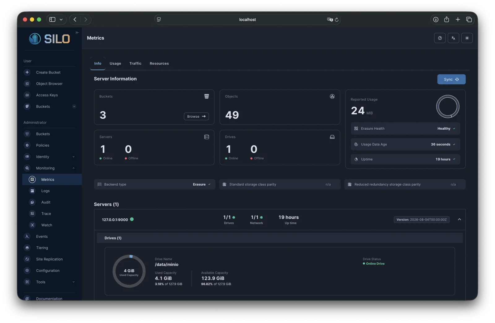 Silo console metrics