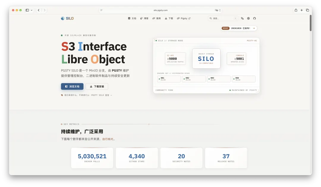 Silo 官网与下载量、Star、安全记录统计