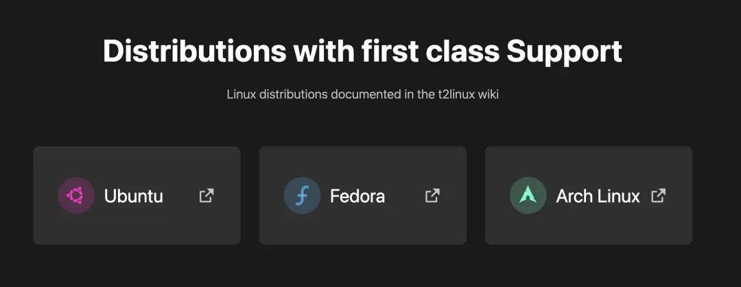 T2 Linux 支持的 Ubuntu、Fedora 与 Arch Linux 发行版