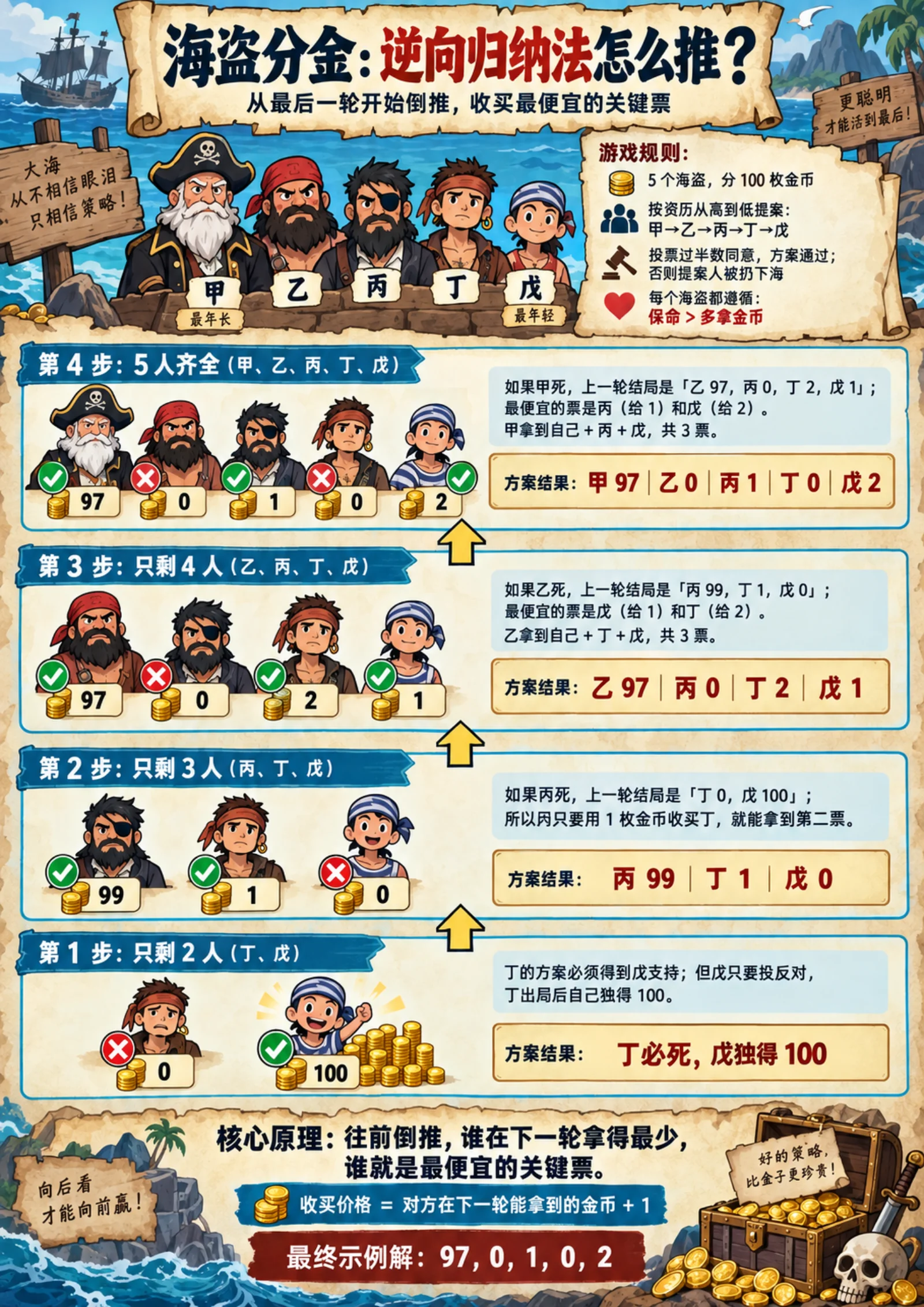 海盗分金：逆向归纳