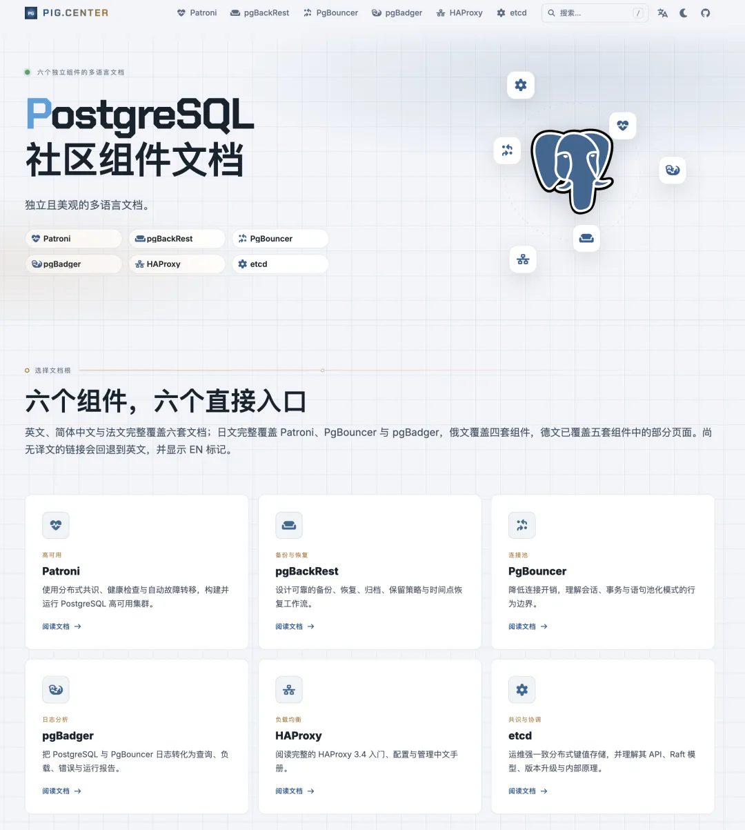 pg.center 的 PostgreSQL 社区组件文档入口
